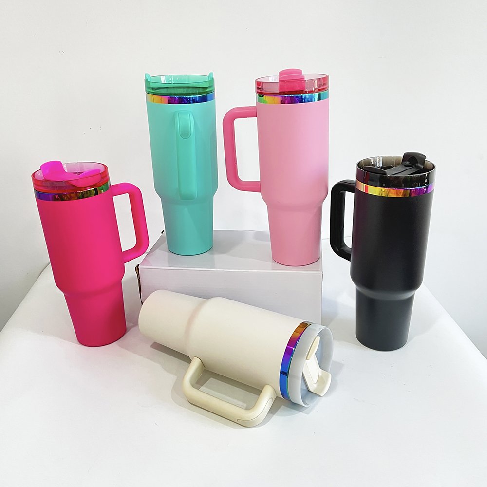 USA RTS 40oz large capacity rainbow plated vacuum insulate tumbler outdoor travel sports water bottle mug for holographic laser