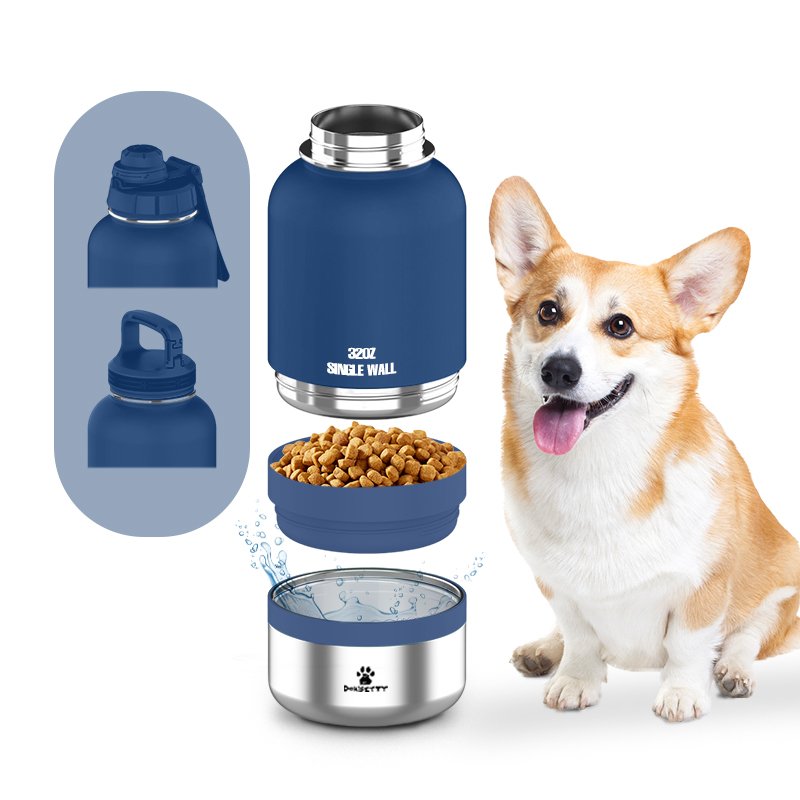 portable Travel dog water bottle 3 in1 stainless steel vacuum insulated Portable Pet Water Bottle for Walking Hiking Travel