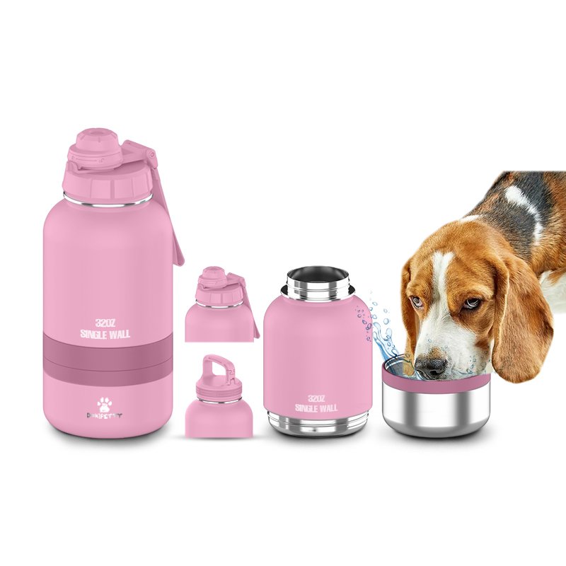 portable Travel dog water bottle 3 in1 stainless steel vacuum insulated Portable Pet Water Bottle for Walking Hiking Travel