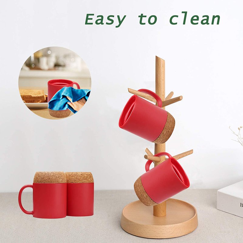 15 OZ Large red Ceramic Coffee Mugs with cork bottom and Handle for Tea