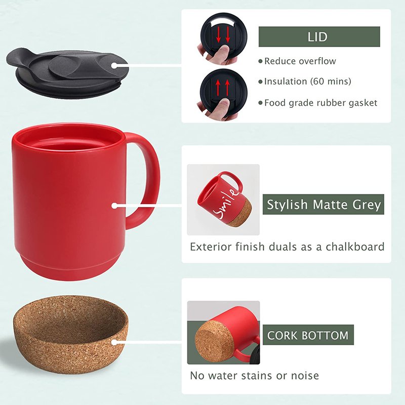 15 OZ Large red Ceramic Coffee Mugs with cork bottom and Handle for Tea