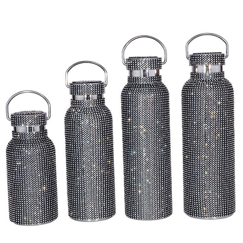 Wholesale 500ml 750ml Vacuum Flask Bling Rhinestone Crystal Luxury Sport Water Bottle