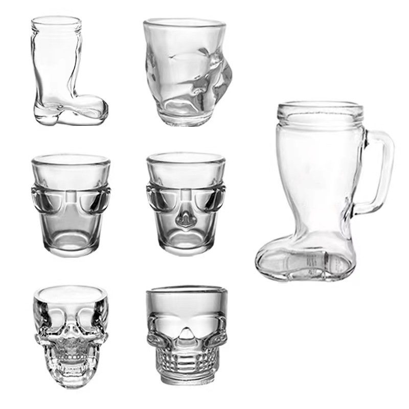 40ml Unique shape Custom logo Creative Lead-free heavy glass boots mini beer mugs for bar club party