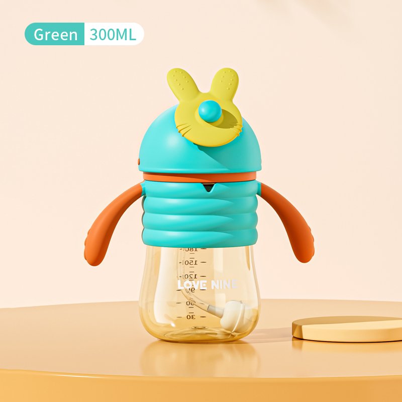 Sippy Cup Milk Baby Bottle with Rabbit Head Slide Mug PCT Drinking Cup OEM Factory Wholesale Bpa Free 300ml Large Straight Body