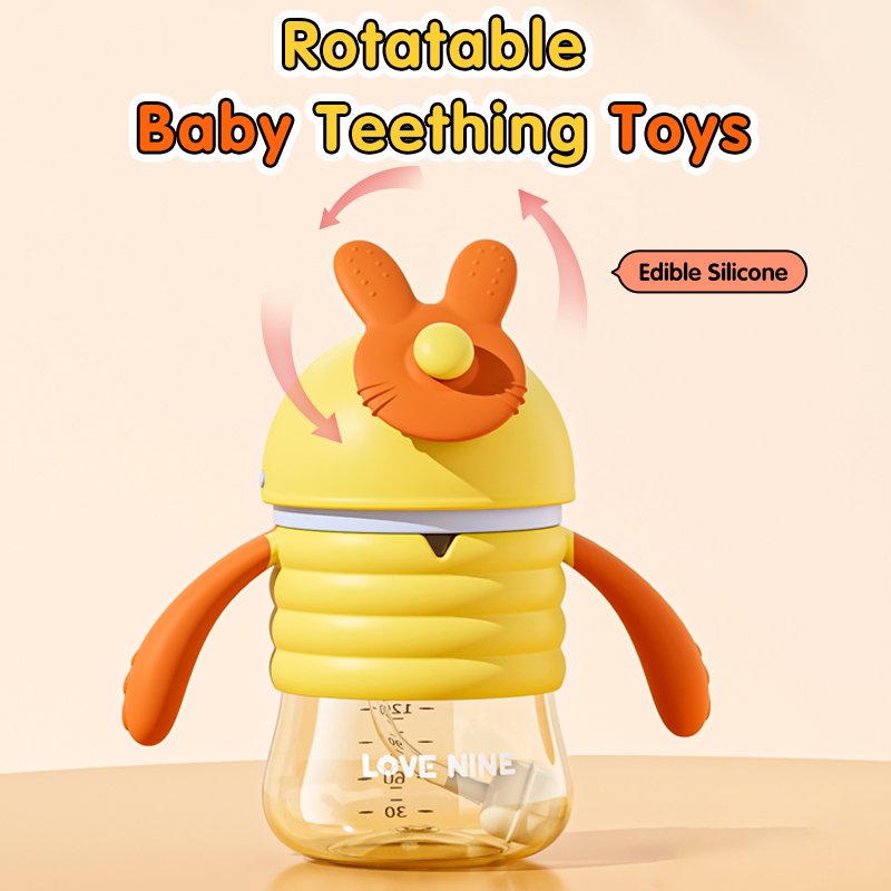 Sippy Cup Milk Baby Bottle with Rabbit Head Slide Mug PCT Drinking Cup OEM Factory Wholesale Bpa Free 300ml Large Straight Body