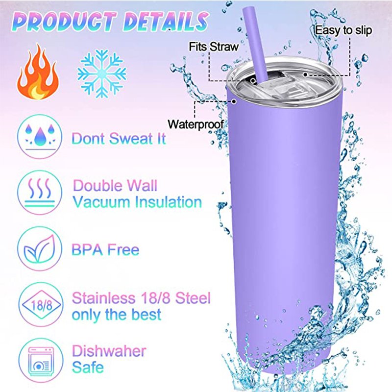 Skinny Tumbler Stainless Steel Thermos Water Bottle With Straw Insulated Cup Sealed Lid Colored bottled