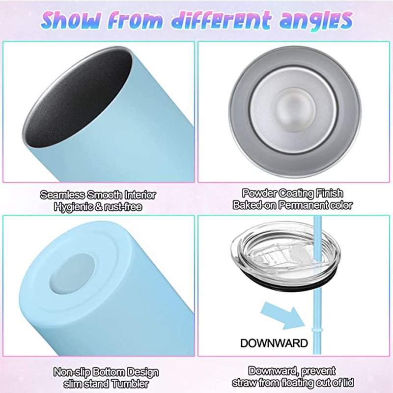 Skinny Tumbler Stainless Steel Thermos Water Bottle With Straw Insulated Cup Sealed Lid Colored bottled