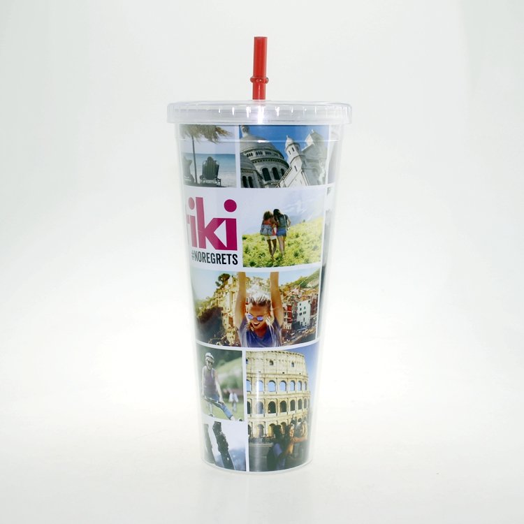 Eco-Friendly Feature 22oz double wall plastic tumbler mug with straw cup coffee mug with photo insert
