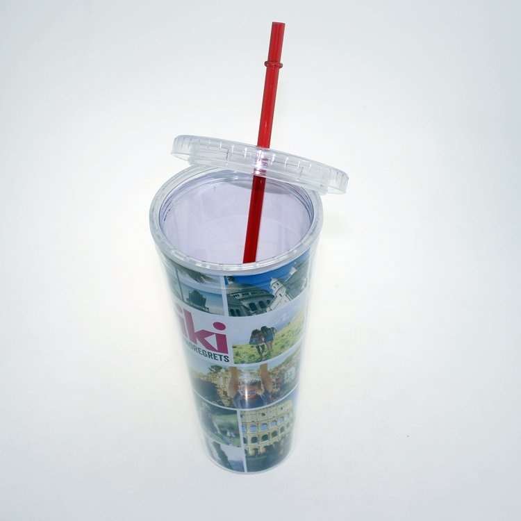 Eco-Friendly Feature 22oz double wall plastic tumbler mug with straw cup coffee mug with photo insert