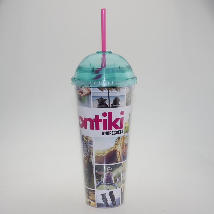 Eco-Friendly Feature 22oz double wall plastic tumbler mug with straw cup coffee mug with photo insert