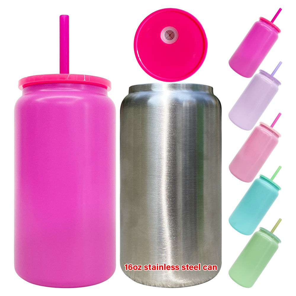 USA Warehouse Matt Candy Colored Macaron Blank Sublimation Double Walled Vacuum Insulated Stainless Steel 16oz Can Travel Mugs