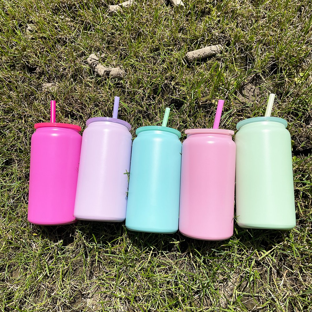 USA Warehouse Matt Candy Colored Macaron Blank Sublimation Double Walled Vacuum Insulated Stainless Steel 16oz Can Travel Mugs