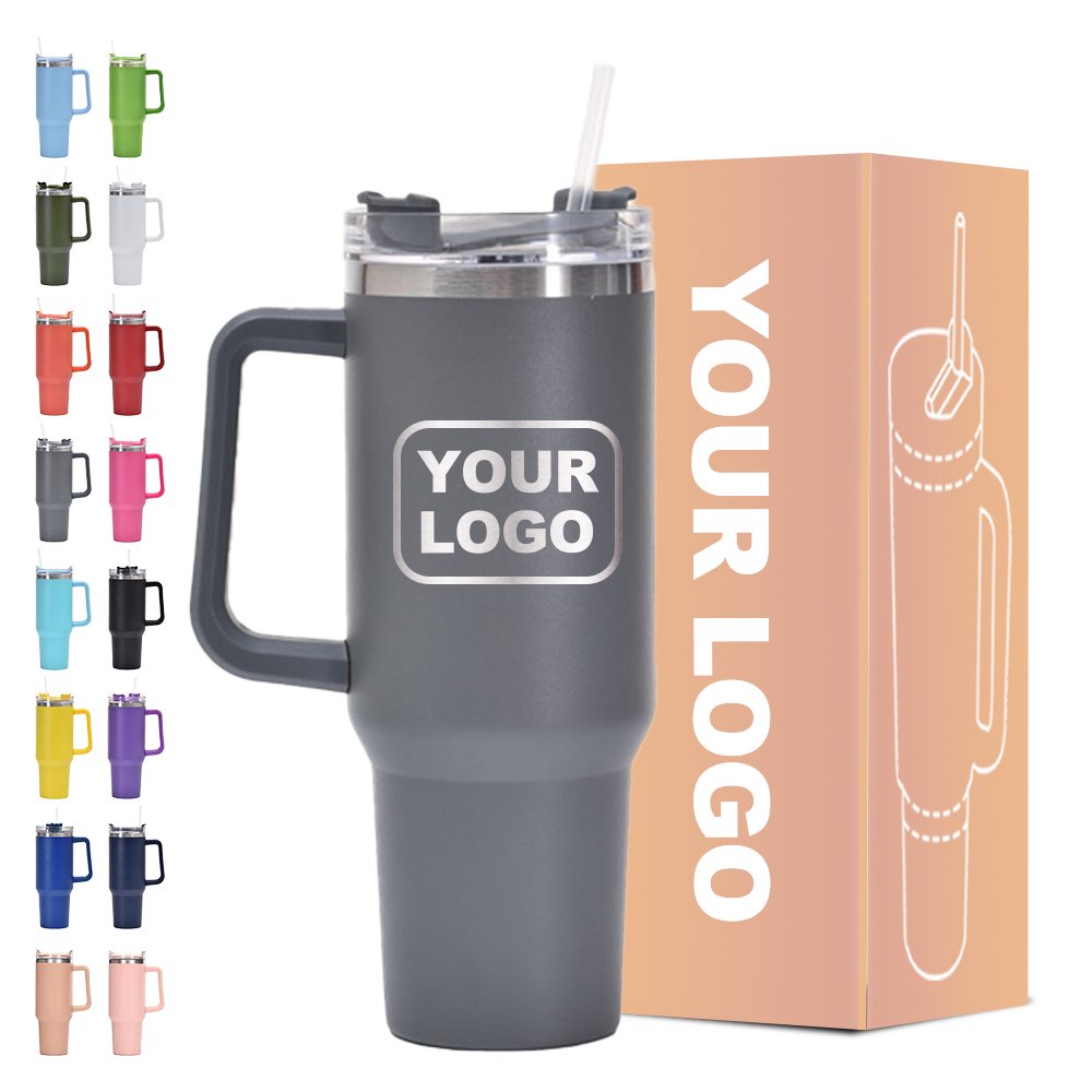 Custom 40oz Stainless Steel Vacuum Tumbler Modern Travel Mugs Sustainable Tumbler With Lid And Straw Handle