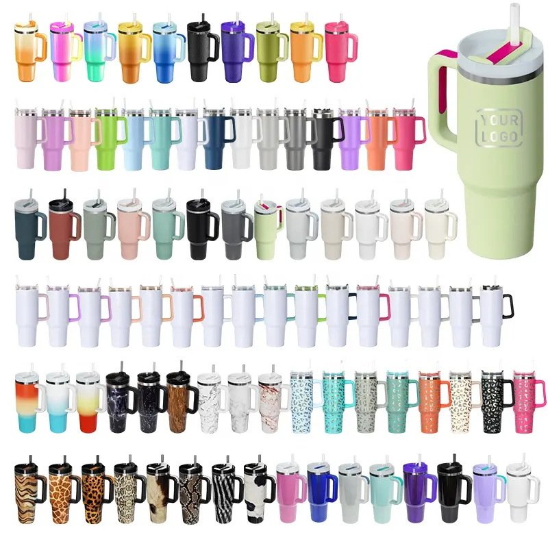 Double walled H2.0 stainless steel wholesale tumblers 40oz Tumbler Mug With Straw Lid Reusable Vacuum Stainless car cup