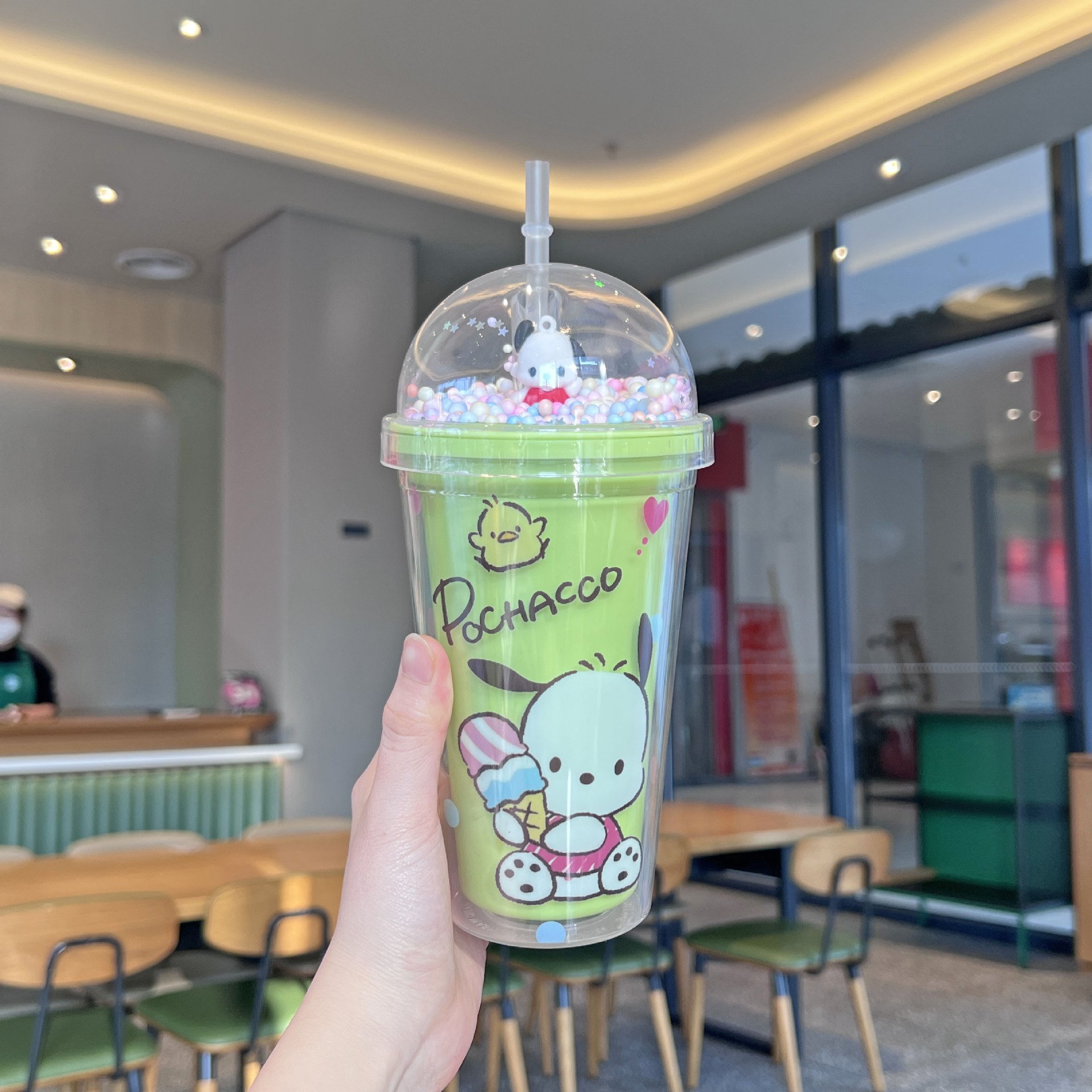 New 450ML Summer cycling double plastic creative vacuum water cup cute cartoon kid gift clear straw water bottle