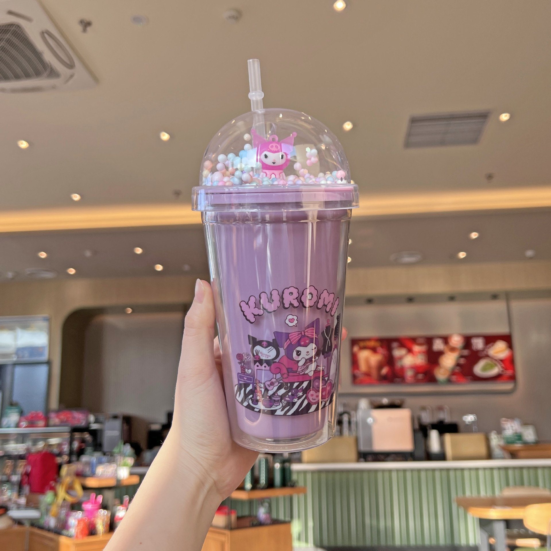 New 450ML Summer cycling double plastic creative vacuum water cup cute cartoon kid gift clear straw water bottle