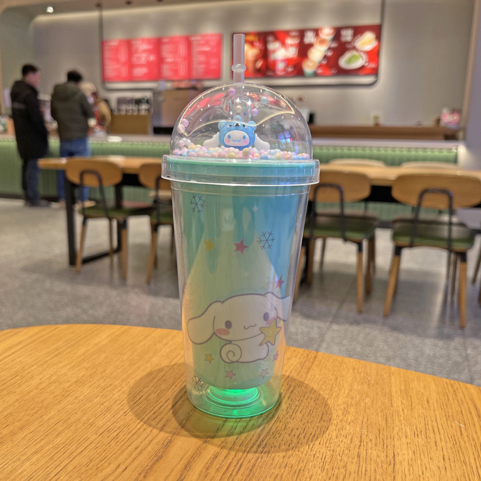 New 450ML Summer cycling double plastic creative vacuum water cup cute cartoon kid gift clear straw water bottle