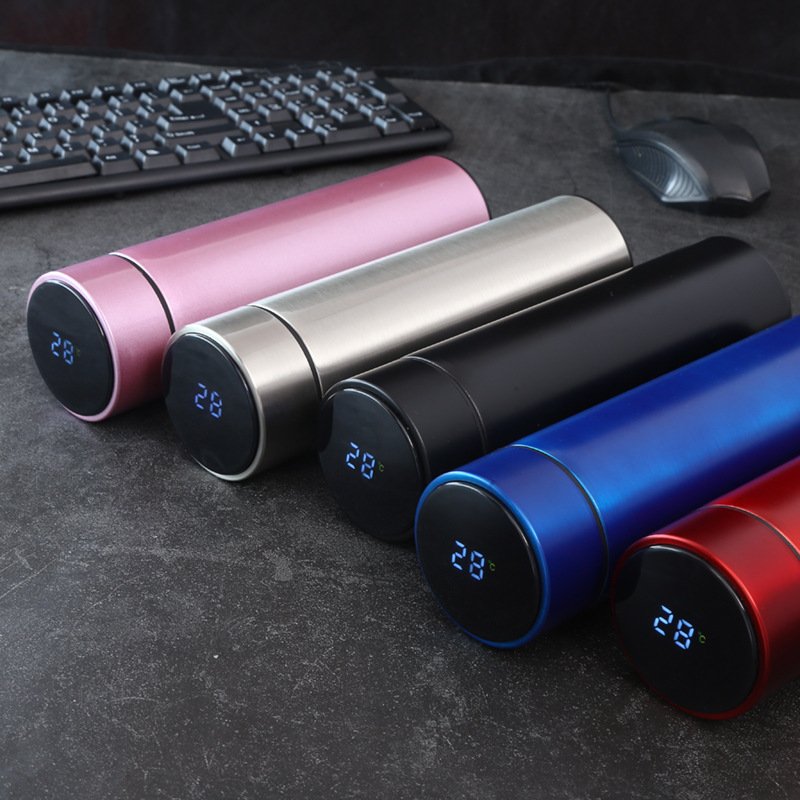 hot sale outdoor portable 500ml stainless steel vacuum flask creative smart with temperature creative water cup
