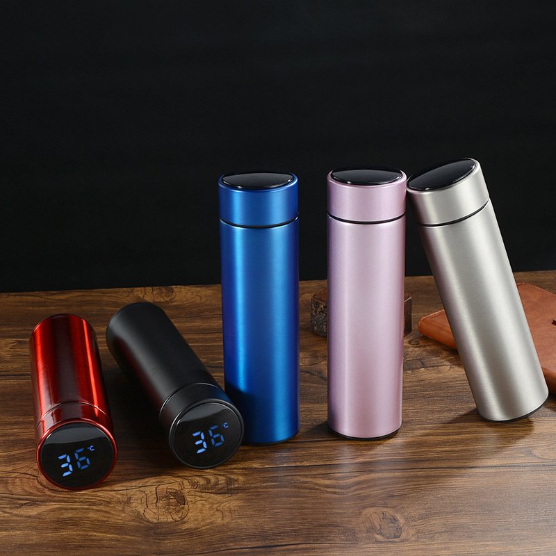 hot sale outdoor portable 500ml stainless steel vacuum flask creative smart with temperature creative water cup