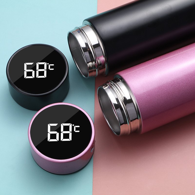 hot sale outdoor portable 500ml stainless steel vacuum flask creative smart with temperature creative water cup