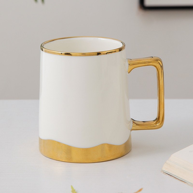 Zogifts White Color Couple Set Nordic Style Creative Glazed Custom Travel Breakfast On The Go Cups Gold Handle Coffee Mug
