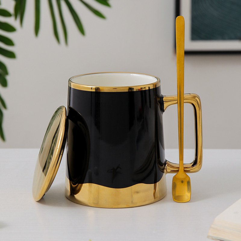 Zogifts White Color Couple Set Nordic Style Creative Glazed Custom Travel Breakfast On The Go Cups Gold Handle Coffee Mug