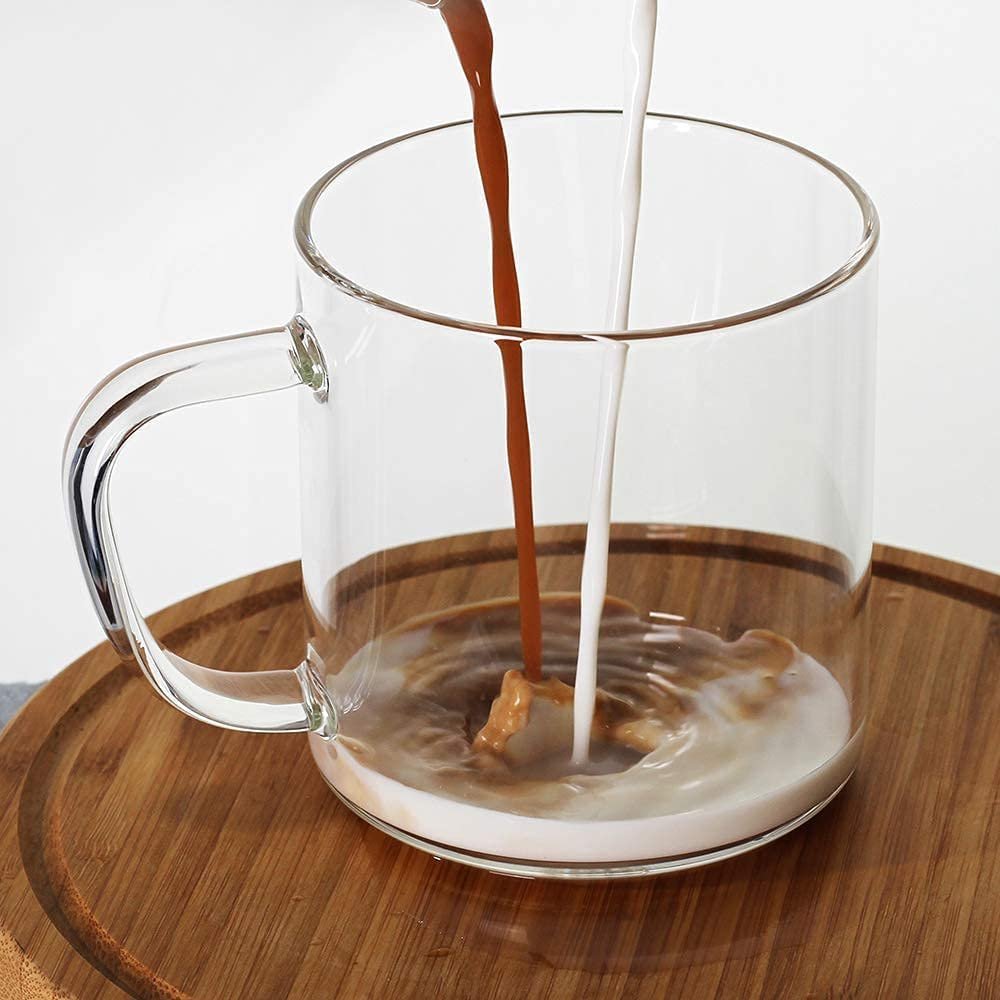 Glass Coffee Mugs Wide Mouth Mocha Hot Beverage Mugs,Clear Espresso Cups with Handle,Lead-Free Drinking Gl