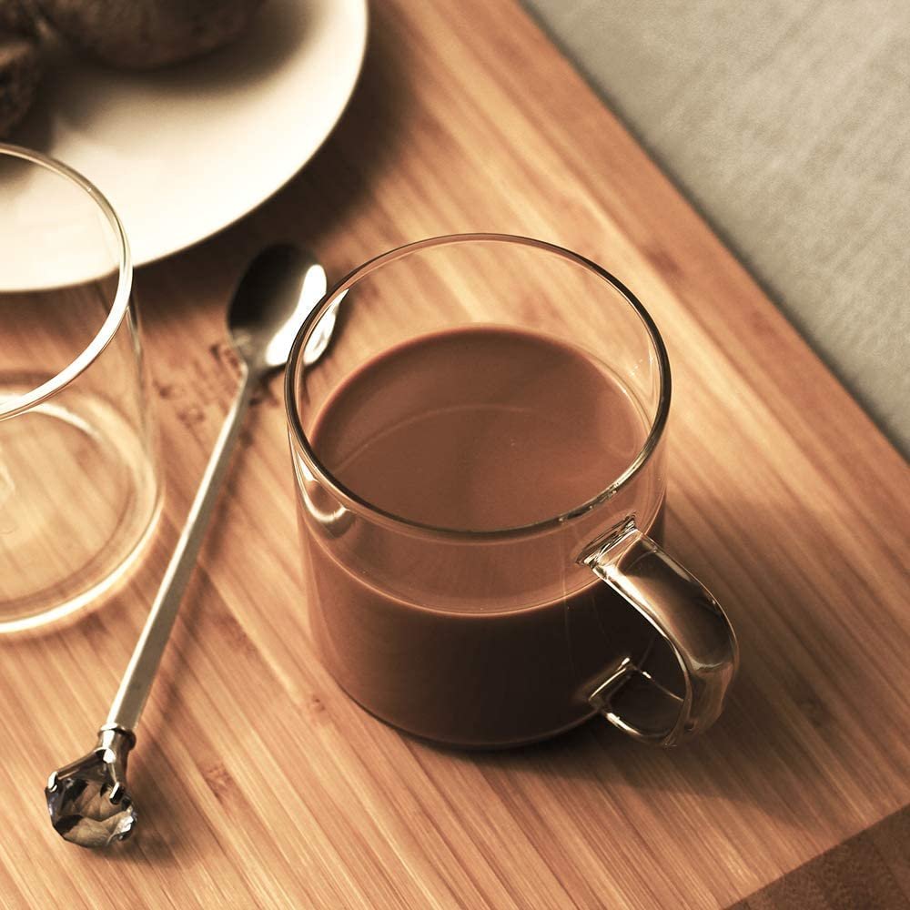 Glass Coffee Mugs Wide Mouth Mocha Hot Beverage Mugs,Clear Espresso Cups with Handle,Lead-Free Drinking Gl