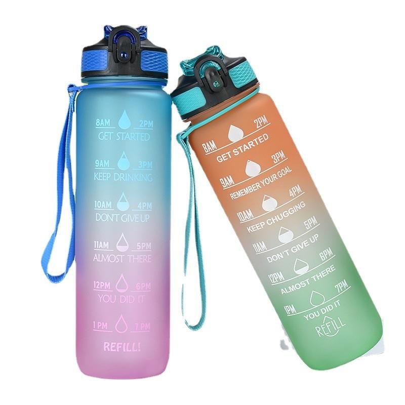 Custom Logo Leakproof 1L Fitness Sports Water Cup Jug Large Motivational Travel Gym Plastic Water Bottles With Time Marker