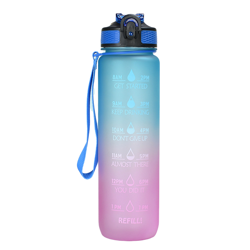 Custom Logo Leakproof 1L Fitness Sports Water Cup Jug Large Motivational Travel Gym Plastic Water Bottles With Time Marker