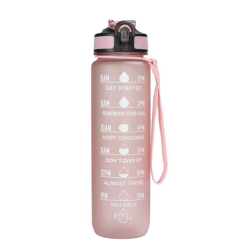 Custom Logo Leakproof 1L Fitness Sports Water Cup Jug Large Motivational Travel Gym Plastic Water Bottles With Time Marker