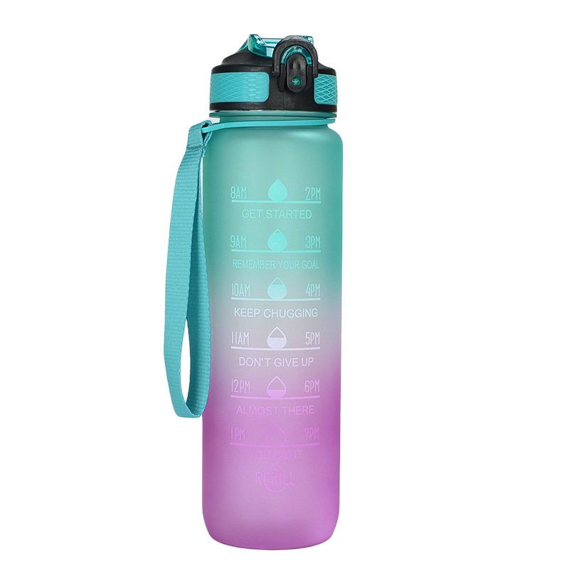 Custom Logo Leakproof 1L Fitness Sports Water Cup Jug Large Motivational Travel Gym Plastic Water Bottles With Time Marker