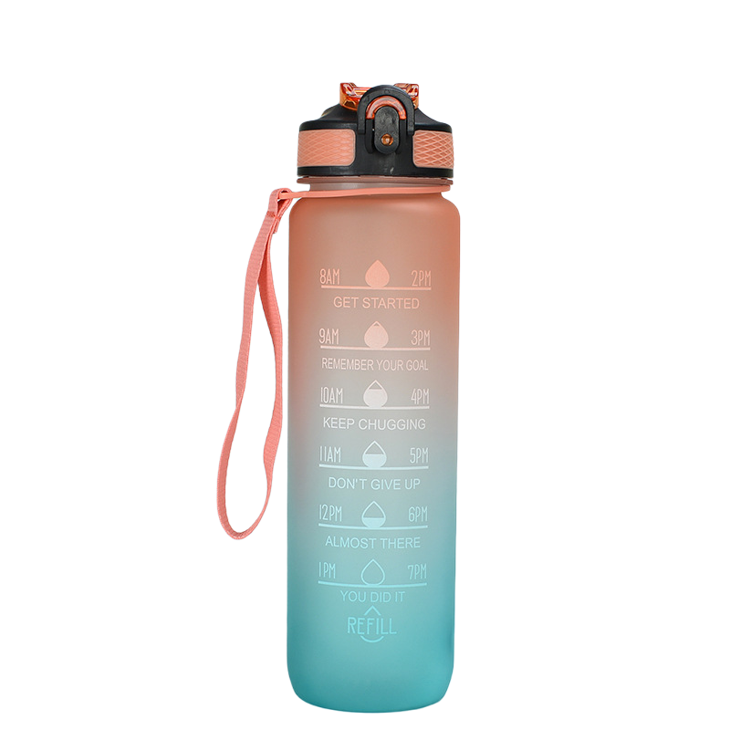 Custom Logo Leakproof 1L Fitness Sports Water Cup Jug Large Motivational Travel Gym Plastic Water Bottles With Time Marker