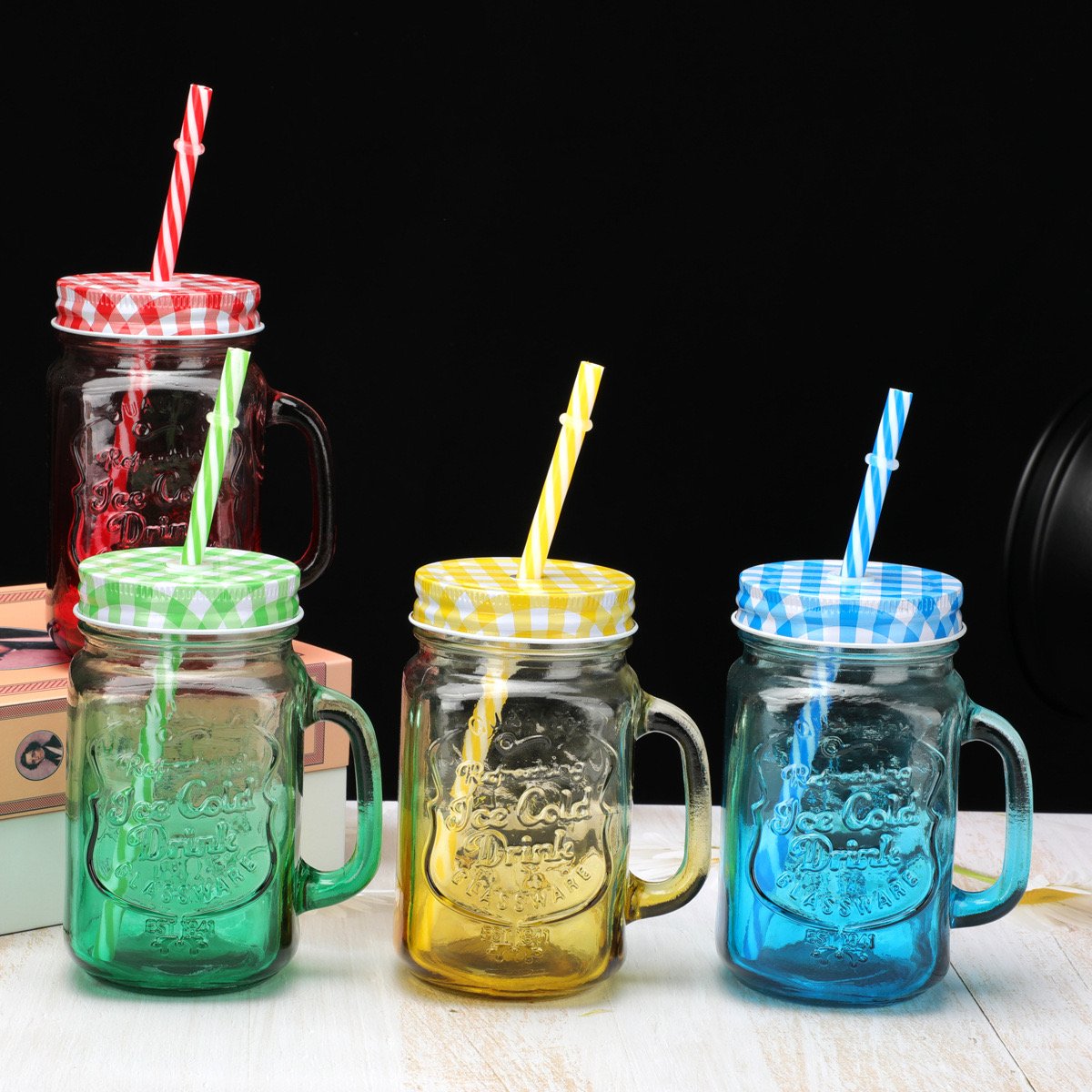 Mason Jar 16oz Mugs With Handle Steel Lid And Plastic Straws Fashion Drinking Glasses For Party Or Daily Use Drinking Beverages