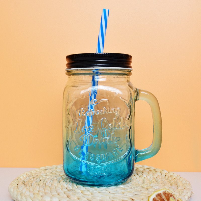 Mason Jar 16oz Mugs With Handle Steel Lid And Plastic Straws Fashion Drinking Glasses For Party Or Daily Use Drinking Beverages