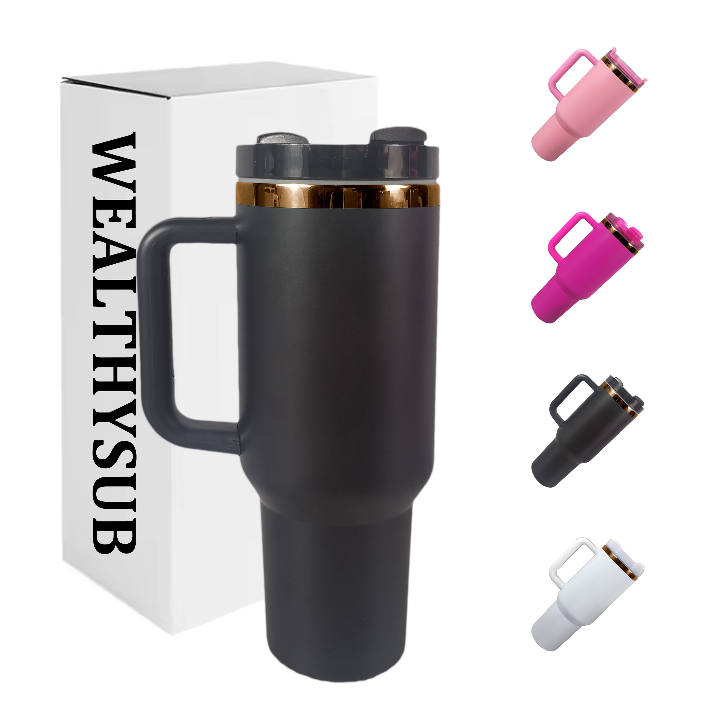 Custom laser engraved 40 oz travel mug cup rainbow gold copper plated stainless steel 40oz tumbler with handle 2.0 and straw lid