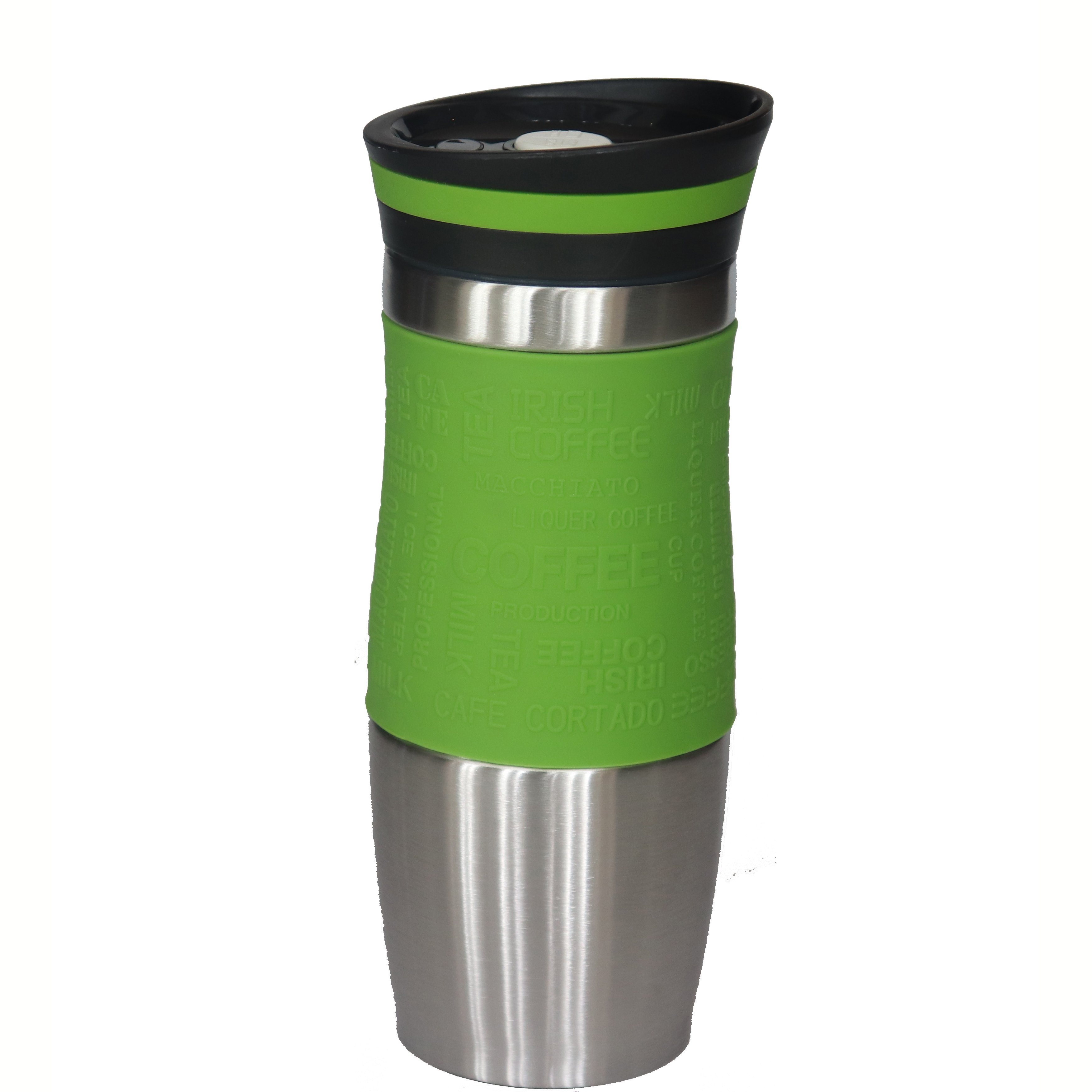 380ML DOUBLE WALL STAINLESS STEEL VACUUM MUG WITH SILICONE IN MIDDLE