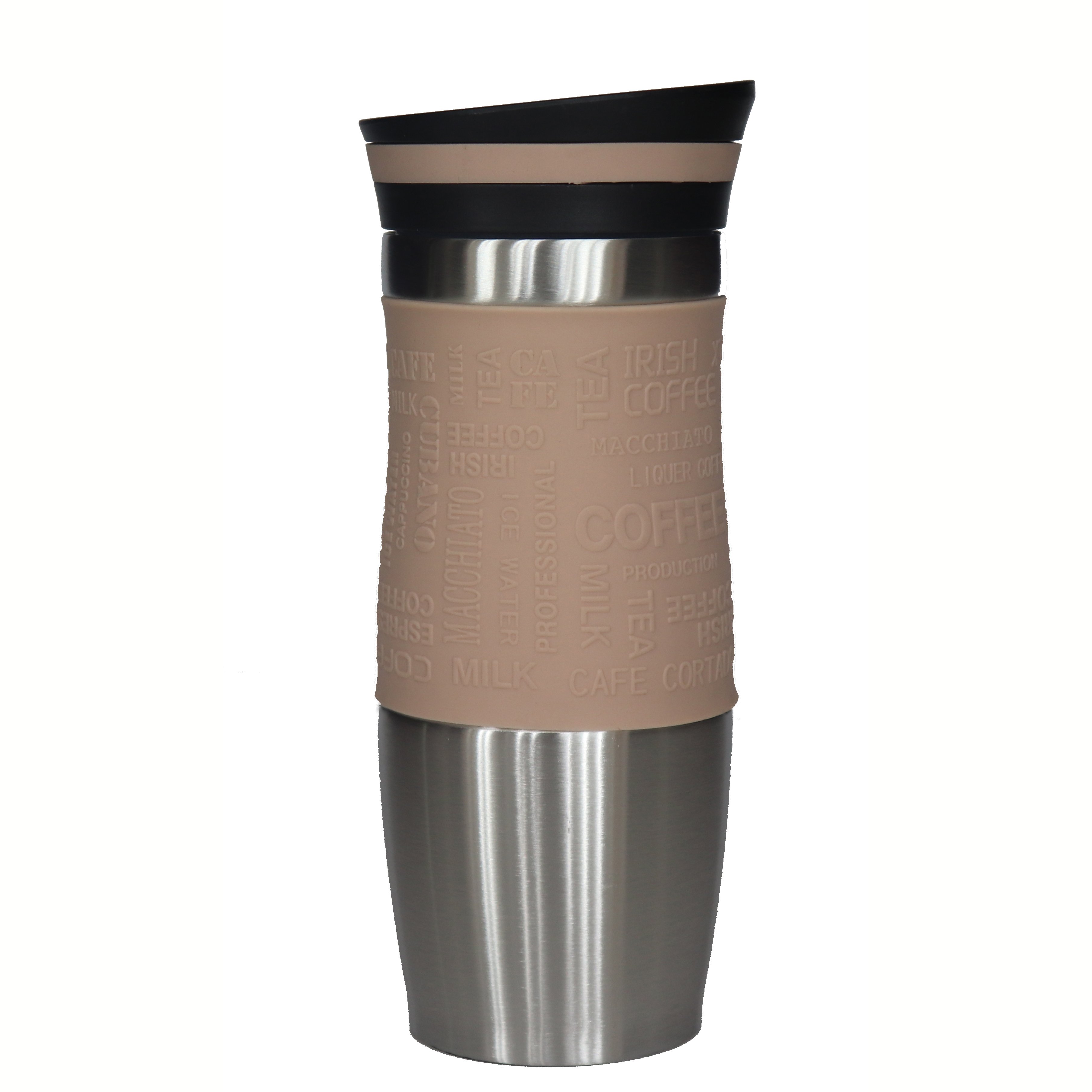 380ML DOUBLE WALL STAINLESS STEEL VACUUM MUG WITH SILICONE IN MIDDLE