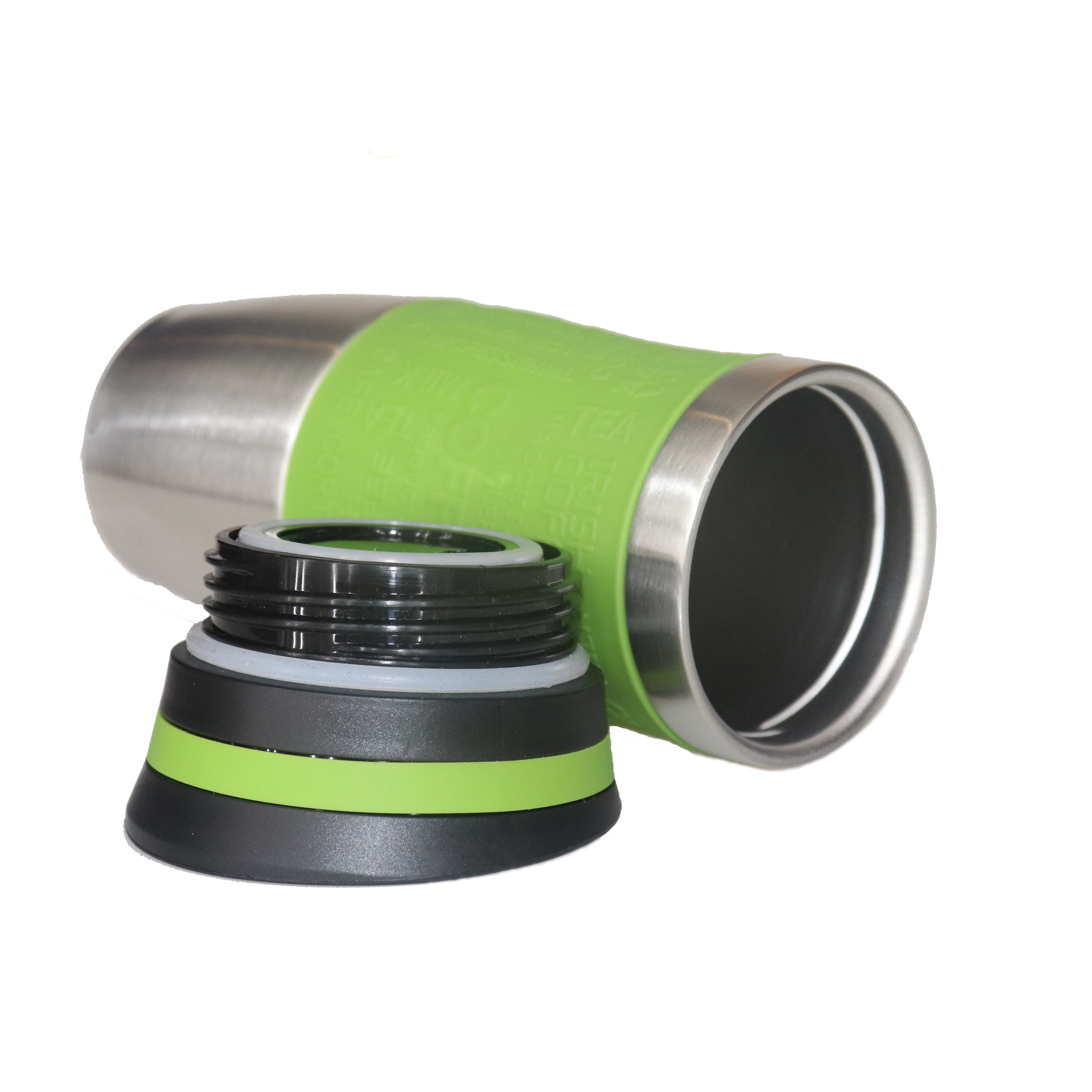 380ML DOUBLE WALL STAINLESS STEEL VACUUM MUG WITH SILICONE IN MIDDLE