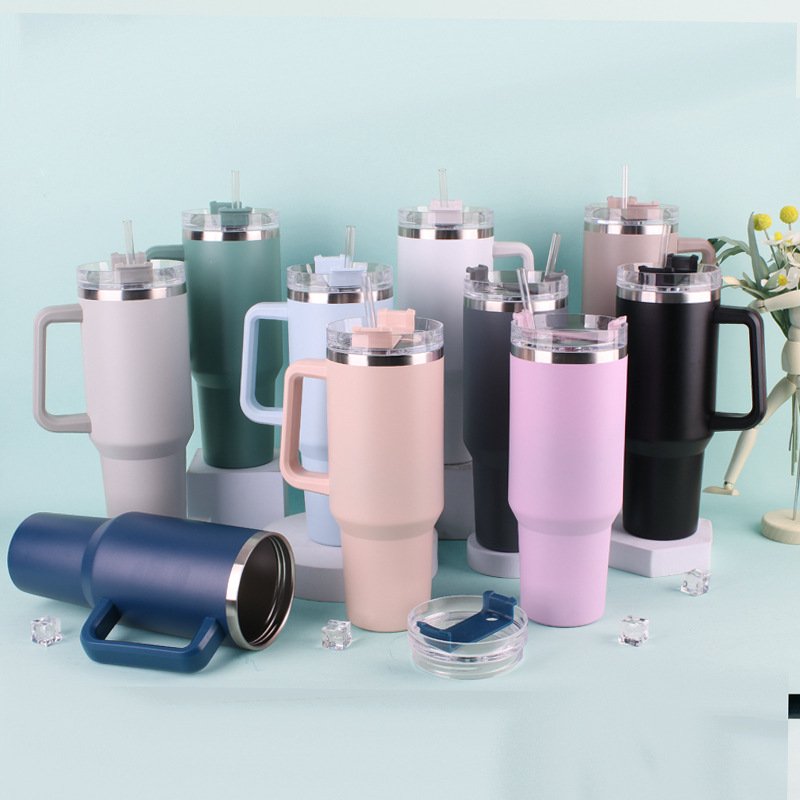 40oz Large Capacity Stainless Steel Car Mug 1200ml Handle Straw Beer Mug with Lid Drinkware for Adults Custom Logo