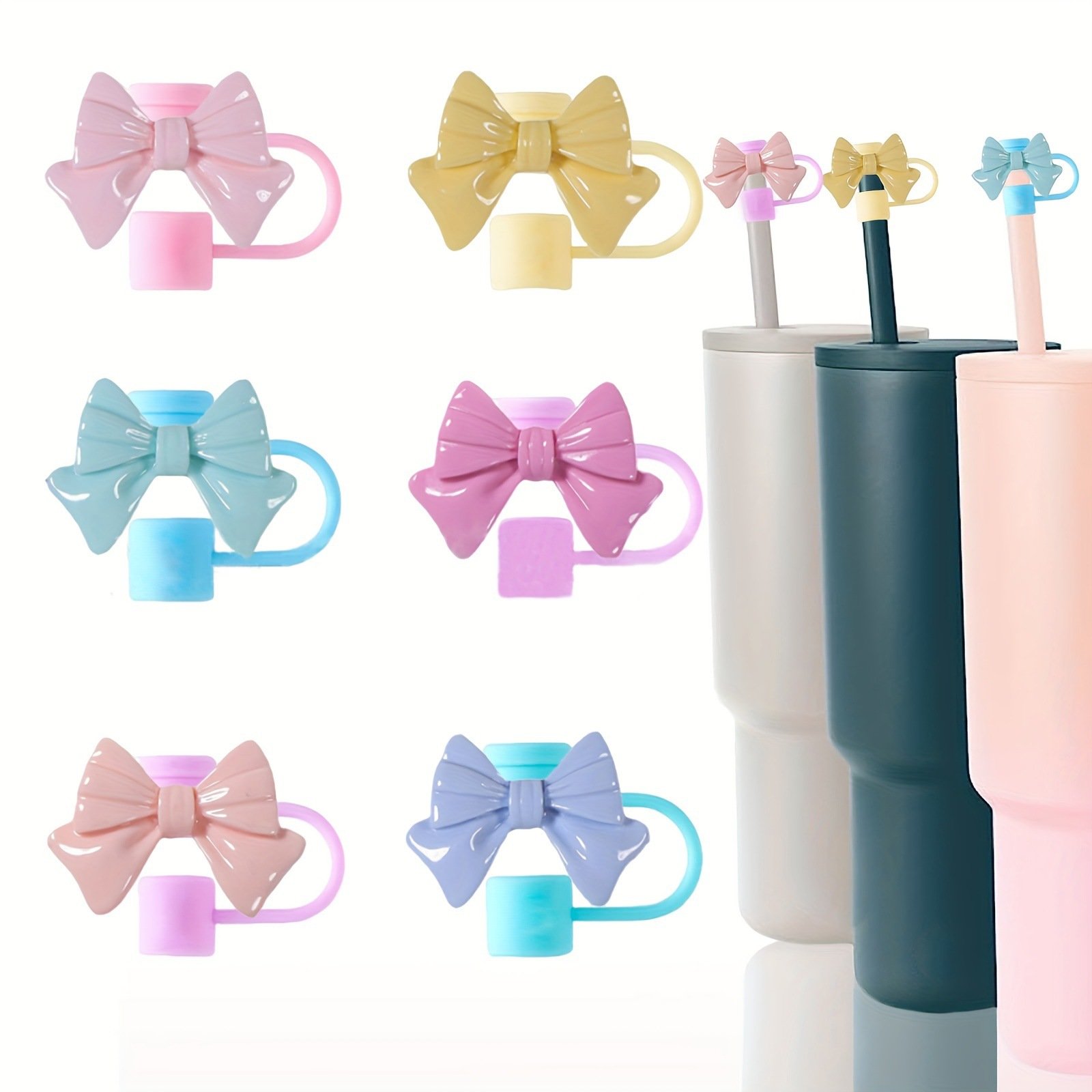 Bow Straw Topper Tumbler Straw Cap Dust-Proof Cover Reusable Water Bottle Silicone Straw Protectors Bottle Accessories
