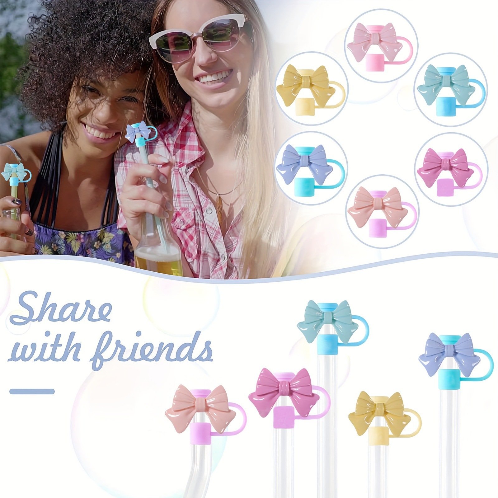 Bow Straw Topper Tumbler Straw Cap Dust-Proof Cover Reusable Water Bottle Silicone Straw Protectors Bottle Accessories