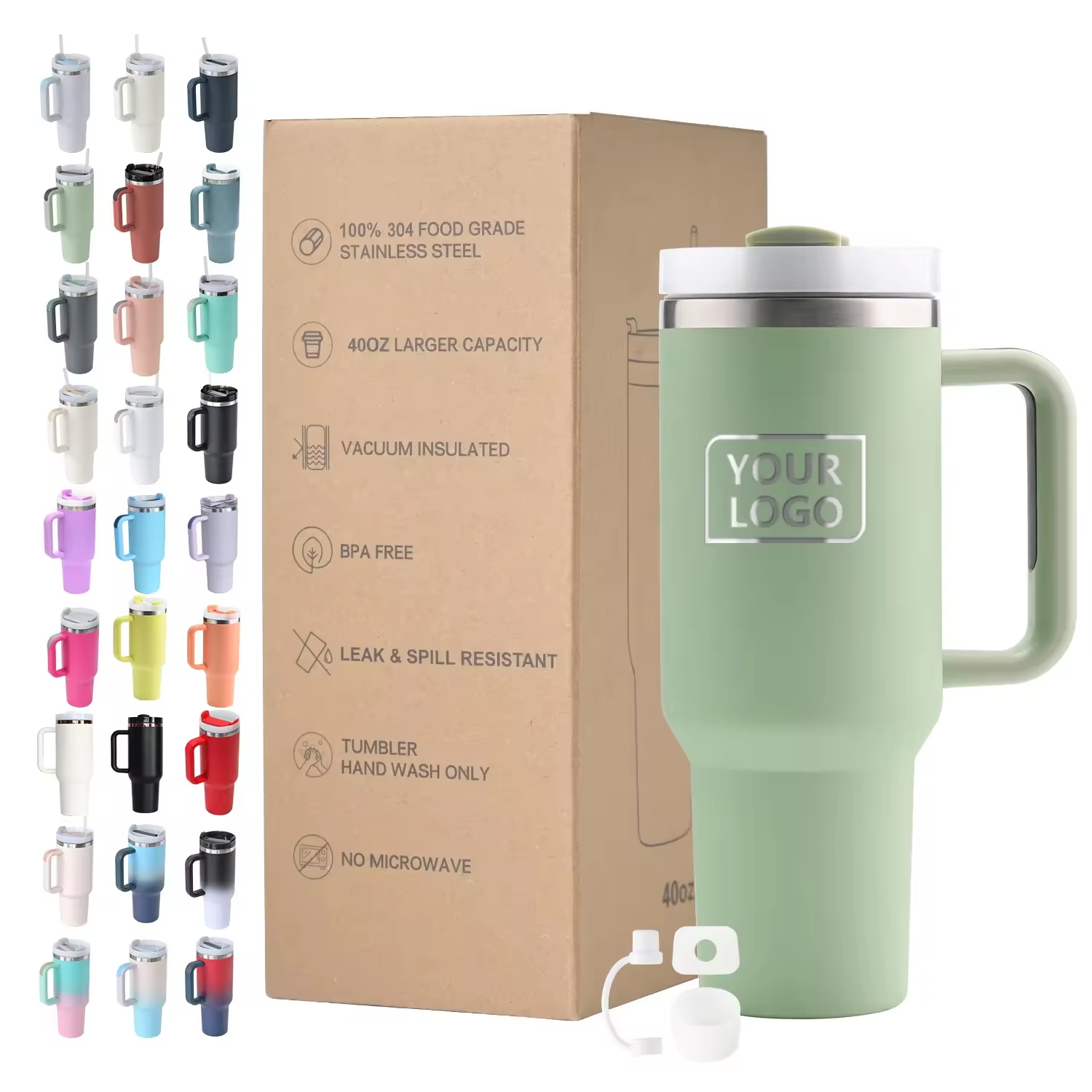 40oz Sports Water Bottle Stainless Steel Coffee Milk Tea Vacuum Cup Mug Travel Mug With Handle And Straws Insulated Water Cup