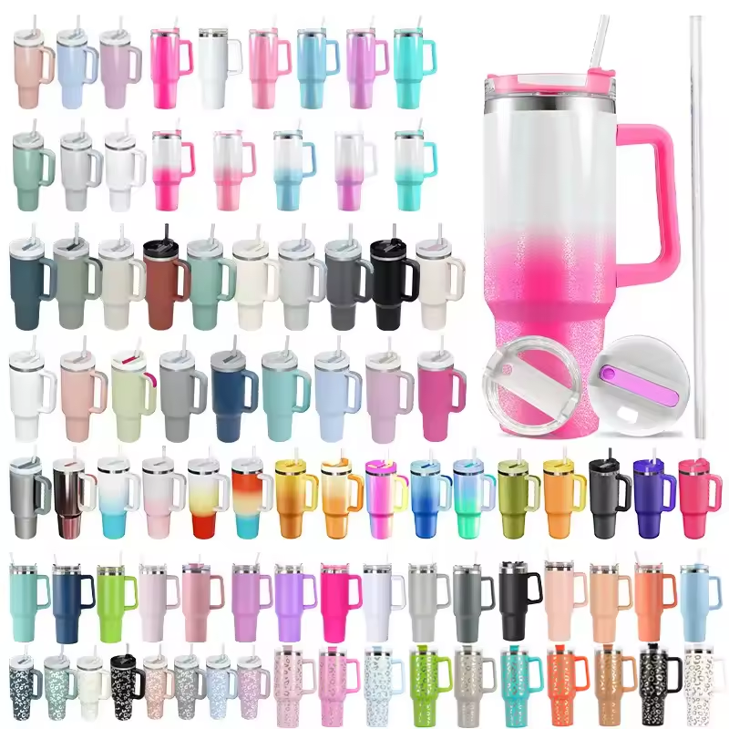 40oz Sports Water Bottle Stainless Steel Coffee Milk Tea Vacuum Cup Mug Travel Mug With Handle And Straws Insulated Water Cup