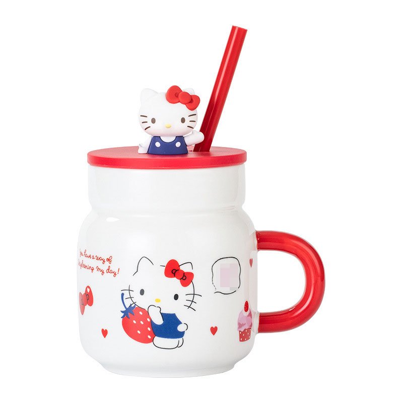 BoTu Cartoon My Melody Ceramics Straw Mug Water Cup 450ml Office coffee Kettle Anime Doll Birthday Gift Cartoon Breakfast Cup