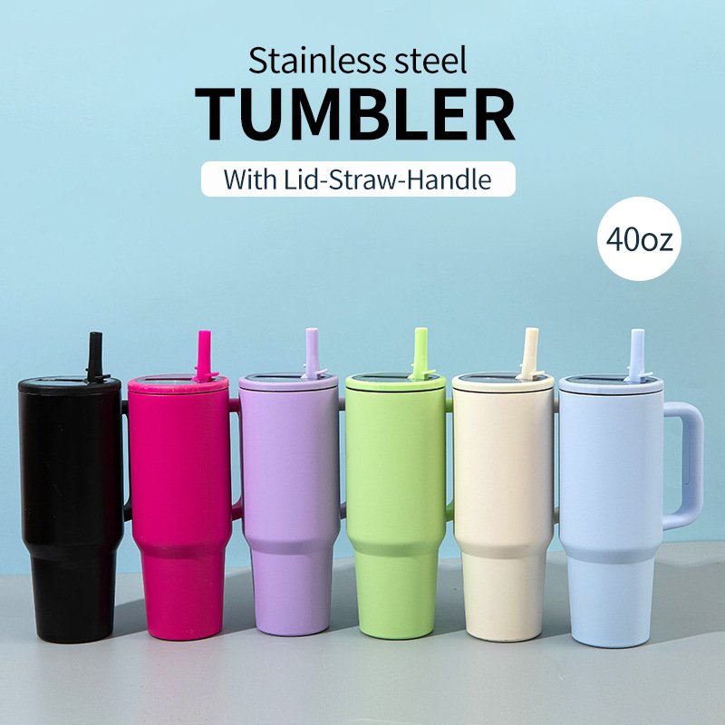 Custom Logo Leak Proof Flip Top Straw Tumbler Wholesale Bulk Thermol Cup Stainless Steel Coffee Mug 40oz Tumbler Cup with Handle