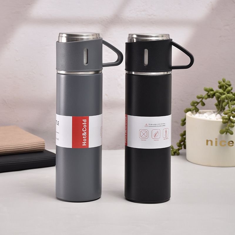 Christmas Gift 3pcs Outdoor Travel Coffee Tea thermos Vacuum flask stainless steel water bottle gift set with 2 cup