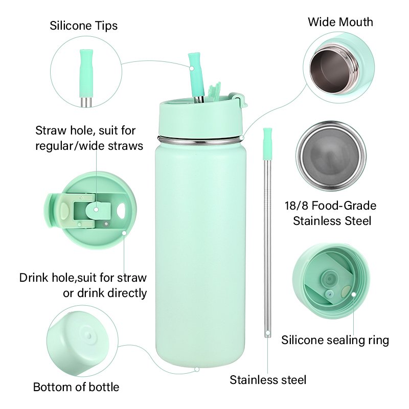 2024 New Design Wide Mouth Water Bottles Food Grade 304 Stainless Steel Vacuum Flask For Travel