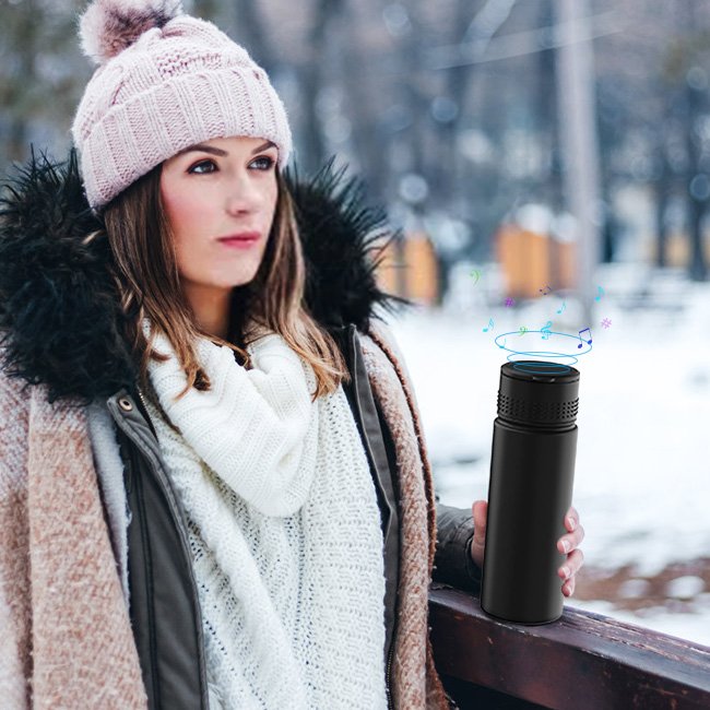 Music Smart Water Bottle Stainless Steel Thermos Tumbler Digital Vacuum Flasks with Bluetooth Speaker T23