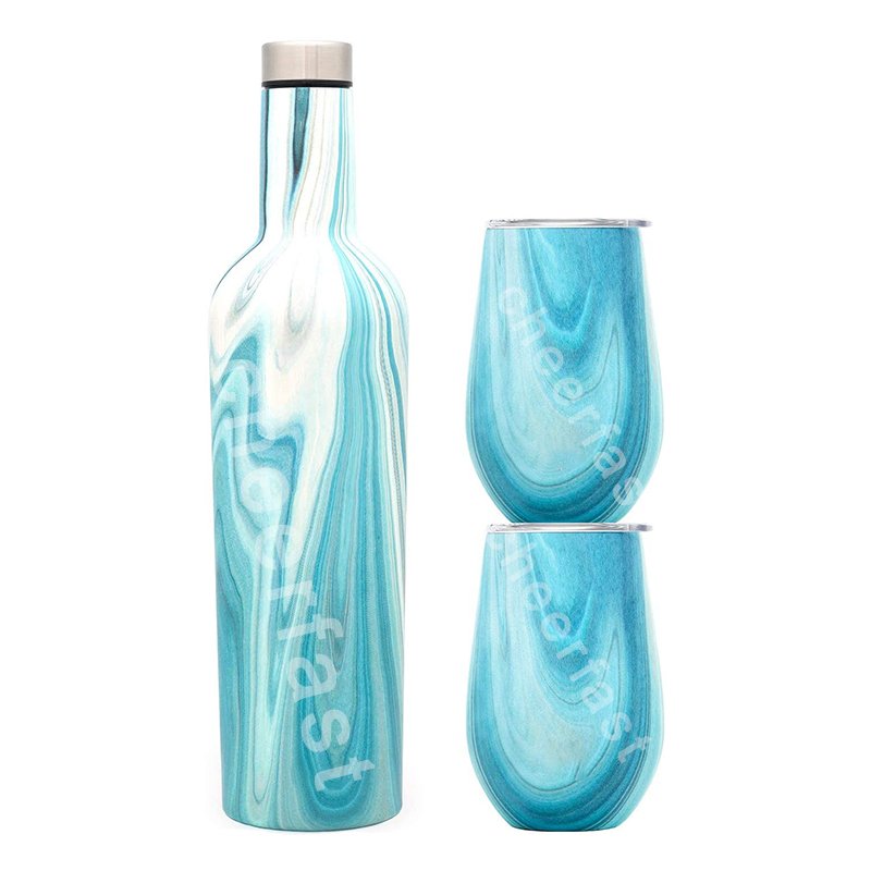 750Ml Double Walled Thermal Drinks Travel Wine Glass Gift Set Water Bottle Stainless Steel Insulated